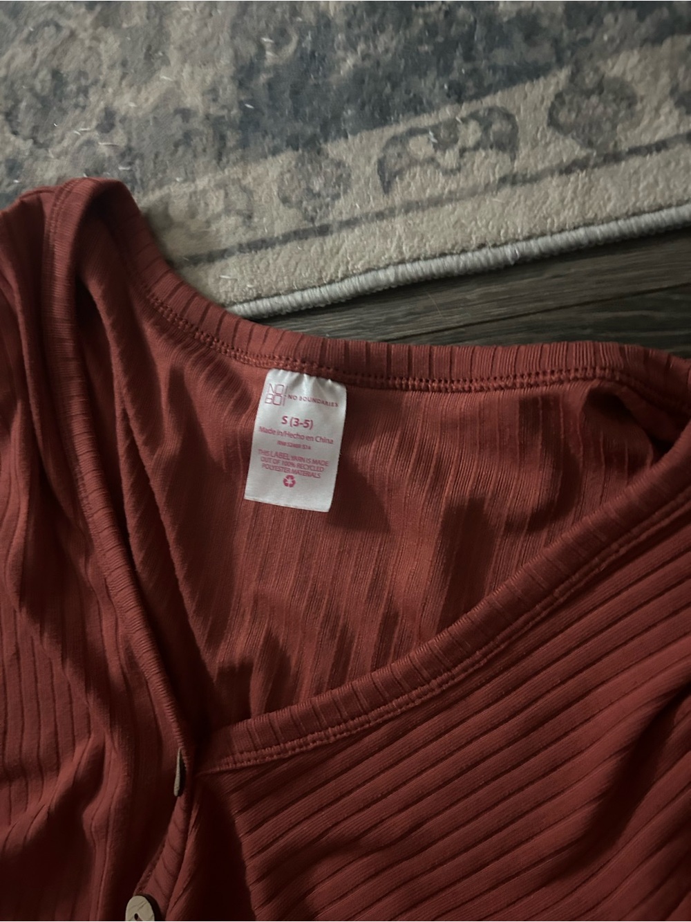 No Boundaries Ribbed Button-Front Top in Rust - Picture 2 of 2